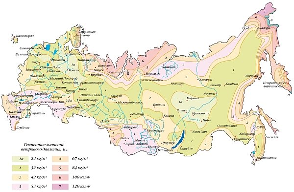 карта ветровых нагрузок в Российской Федерации