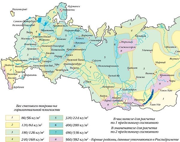 карта снеговых нагрузок России