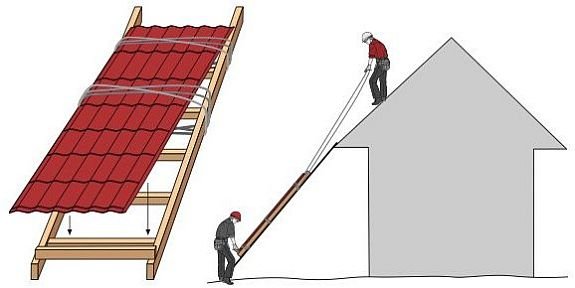 правильный подъем материала на крышу дома