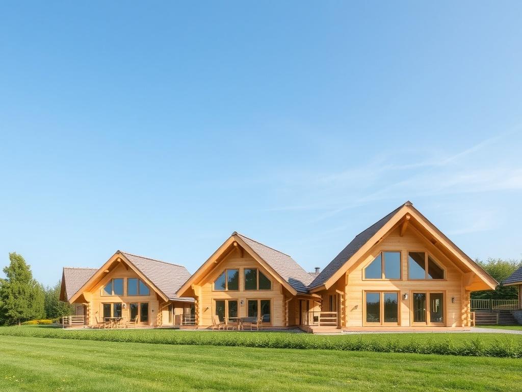 Wooden houses made of frame construction and profiled timberфото